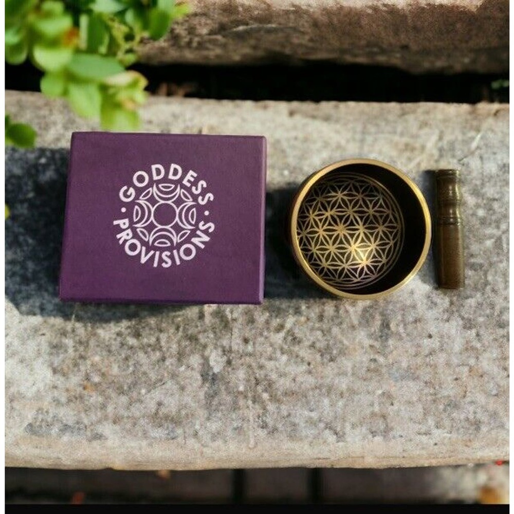 Tibetan Style BRASS SINGING BOWL FLOWER OF LIFE Mindfulness Meditation NIB